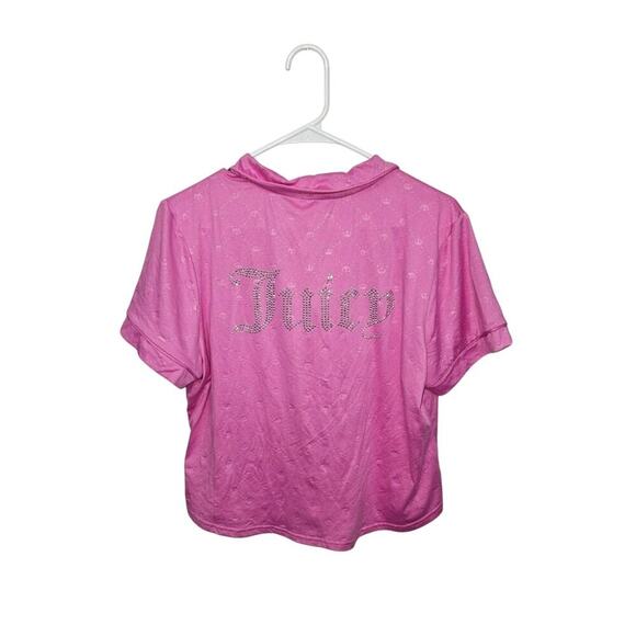 Juicy Couture Women’s Pink Jeweled Button Up Soft Short Sleeve Pajama Top Sz L - Picture 2 of 4